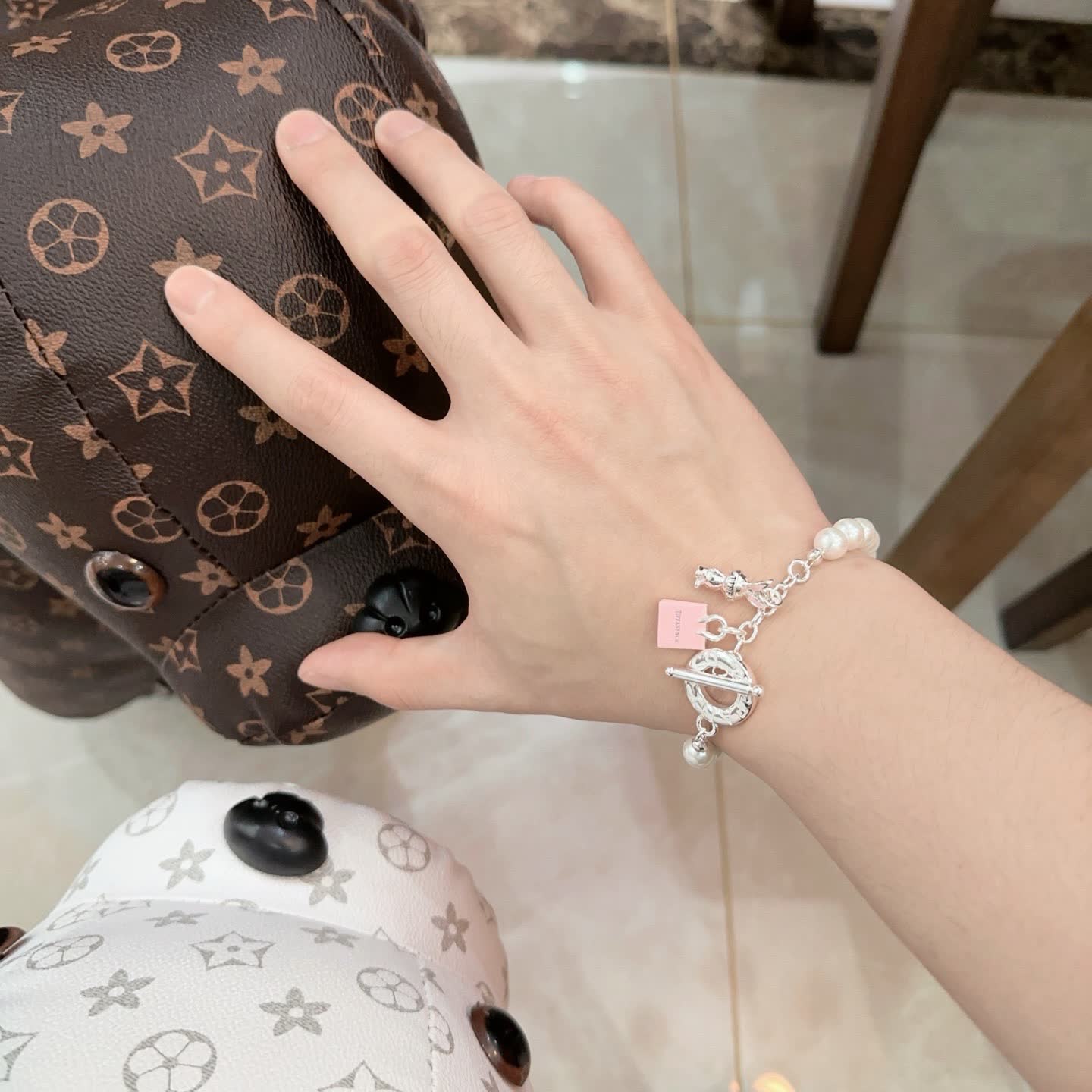 Tiffany & Co. Pearl Bracelet with Toggle Clasp and Charms